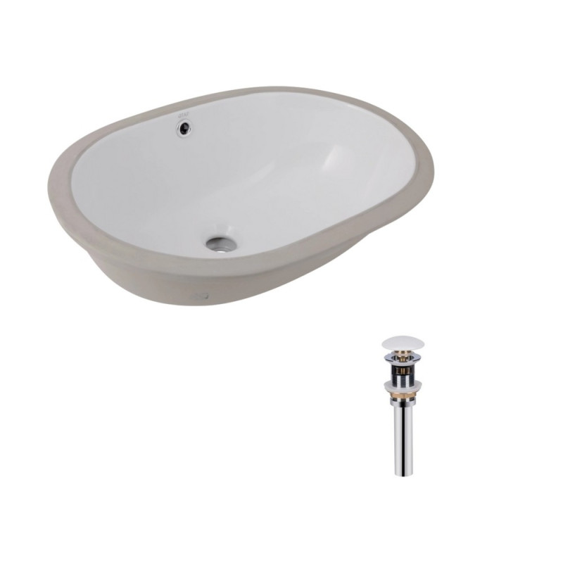 Комплект Qtap Stork: Раковина врезная овальная 560x395x195 мм White + Донный клапан PU02O