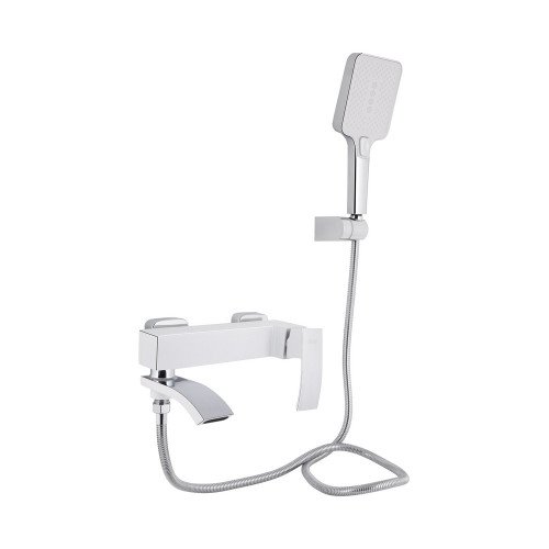 Смеситель для ванны Qtap Swan Cascada с поворотным изливом (c душевым гарнитуром) QTSWA260CRW45569 Chrome/White
