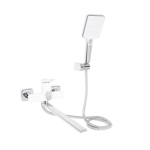 Смеситель для ванны Qtap Presto с длинным поворотным изливом (c душевым гарнитуром) QTPRE2601CRW45578 Chrome/White