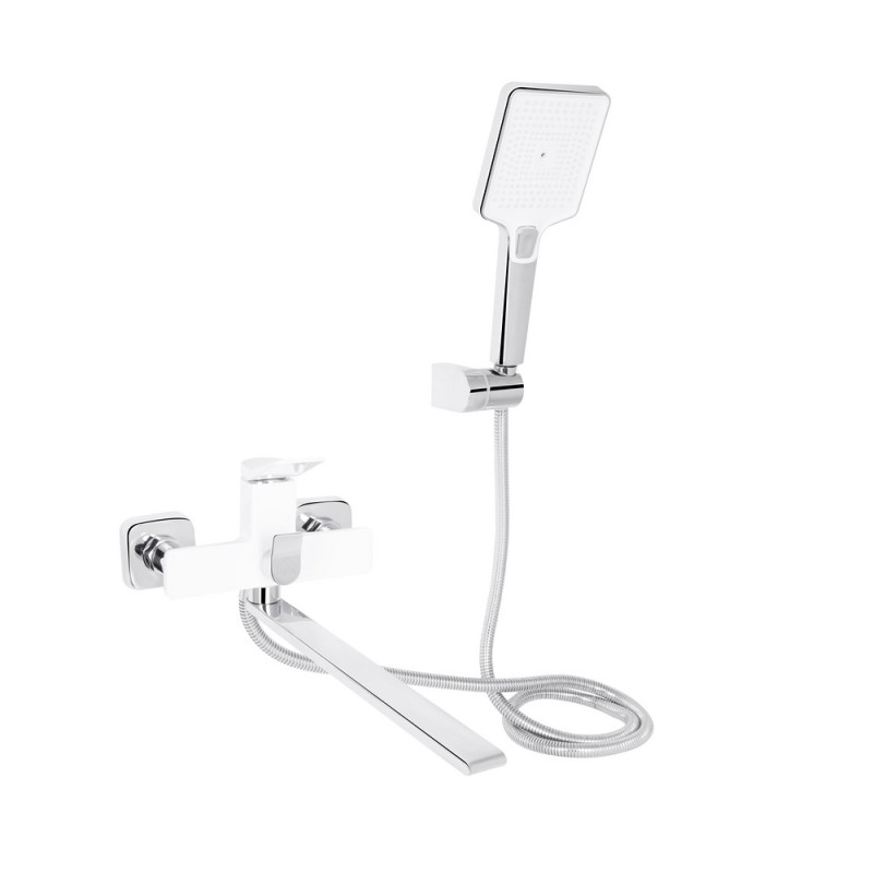 Смеситель для ванны Qtap Presto с длинным поворотным изливом (c душевым гарнитуром) QTPRE2601CRW45578 Chrome/White