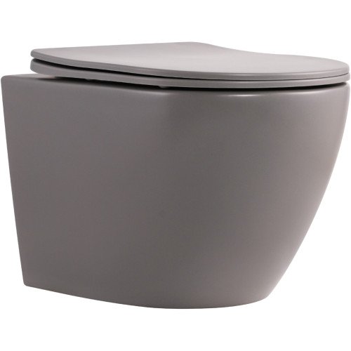 Унитаз подвесной Robin Ultra Quiet 490×365×325 мм, Stone Grey, с сиденьем Slim Duroplast / Soft-close / Quick Release QT13332381АSSG Qtap