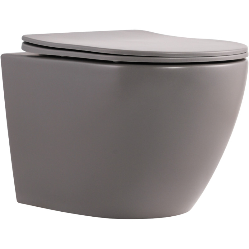 Унитаз подвесной Robin Ultra Quiet 490×365×325 мм, Stone Grey, с сиденьем Slim Duroplast / Soft-close / Quick Release QT13332381АSSG Qtap
