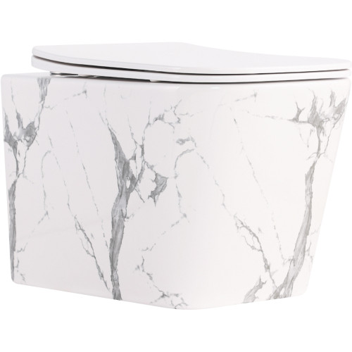 Унитаз подвесной Tern Ultra Quiet 490×365×325 мм, Marble, с сиденьем Slim Duroplast / Soft-close / Quick Release QT17332303ASMR Qtap