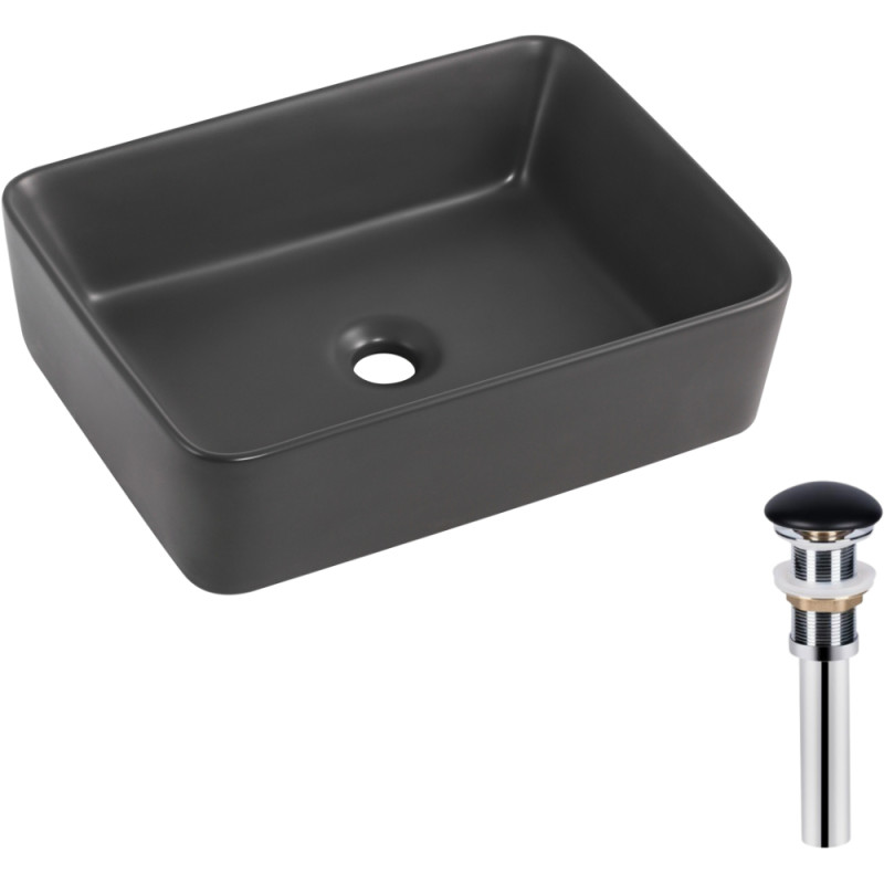 Раковина накладная Qtap Tern 480x370x135 мм, Anthracite, прямоугольная, с донным клапаном QT17116069AN