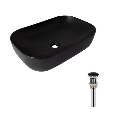 Комплект Qtap Robin: Раковина накладная прямоугольная 600x390x150 мм Matt Black + Донный клапан PU03
