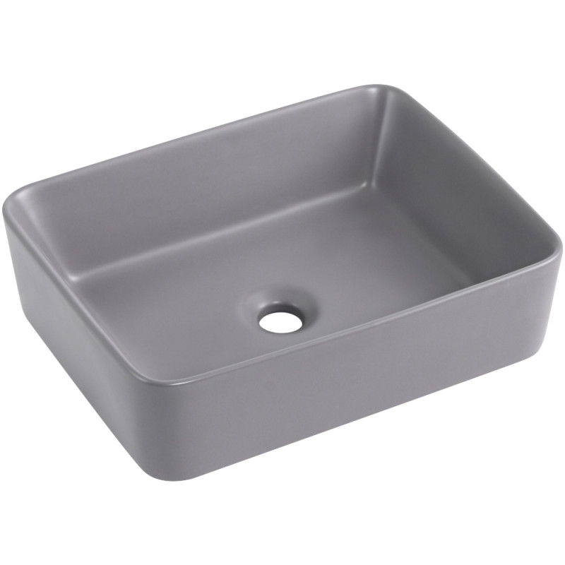 Раковина накладная Qtap Tern 480x370x135 мм, Stone grey, прямоугольная, с донным клапаном QT17116069SG