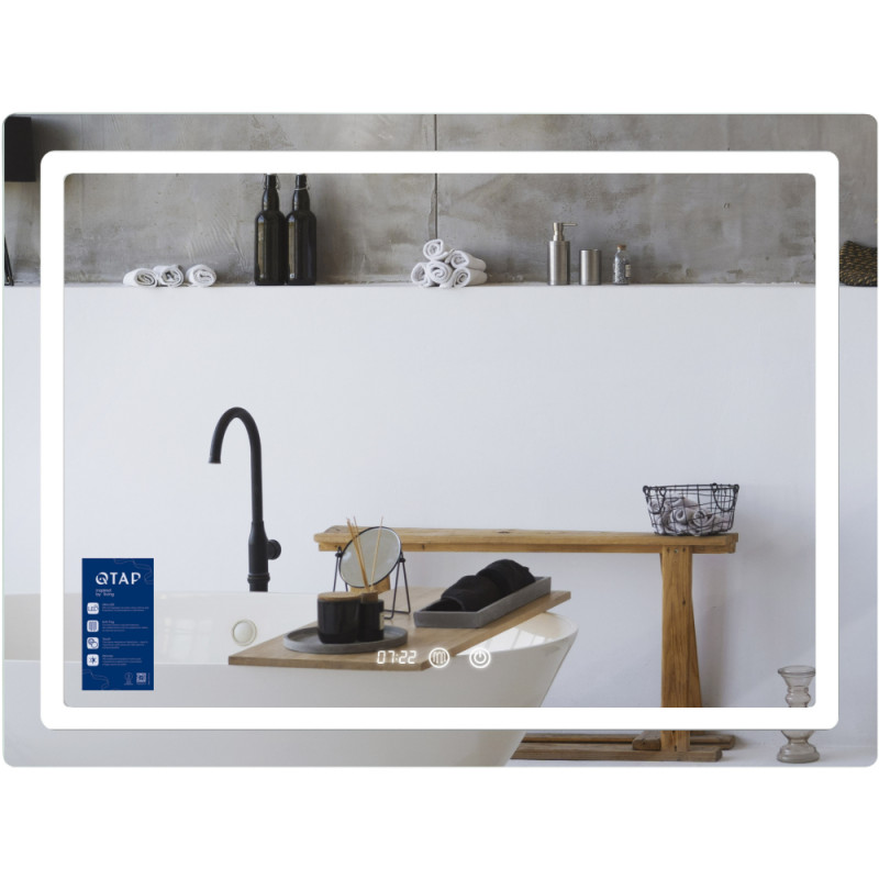 Зеркало Qtap Mideya (MI2) 800х600 с часами, с LED-подсветкой Touch, с антизапотеванием, диммером, рег. яркости QTMID80060049265