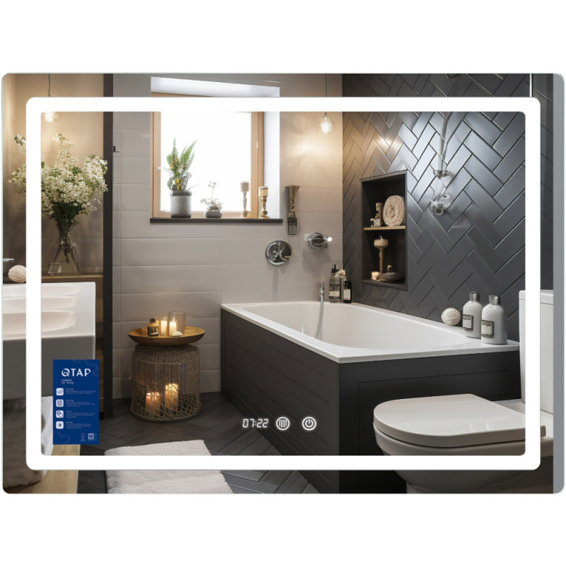 Зеркало Qtap Mideya (MI2) 1000х800 с часами, с LED-подсветкой Touch, с антизапотеванием, диммером, рег. яркости QTMID100080049266