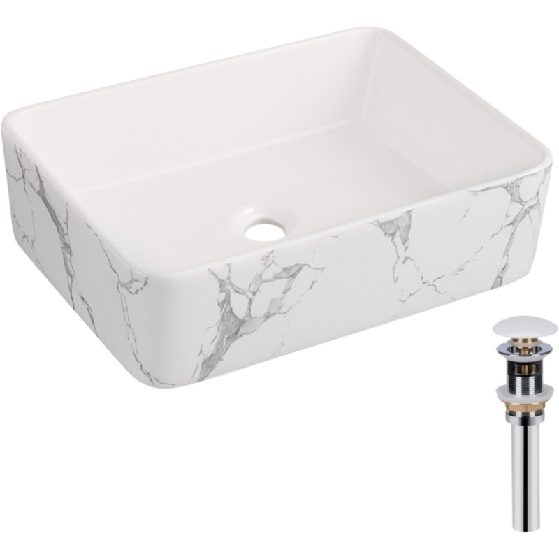 Раковина накладна Qtap Tern 480x370x135 мм, Marble, прямокутна, з донним клапаном QT17116069MR