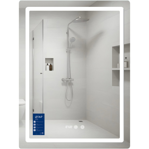 Зеркало Qtap Mideya (MI2) 600х800 с часами, с LED-подсветкой Touch, с антизапотеванием, диммером, рег. яркости QTMID60080049627