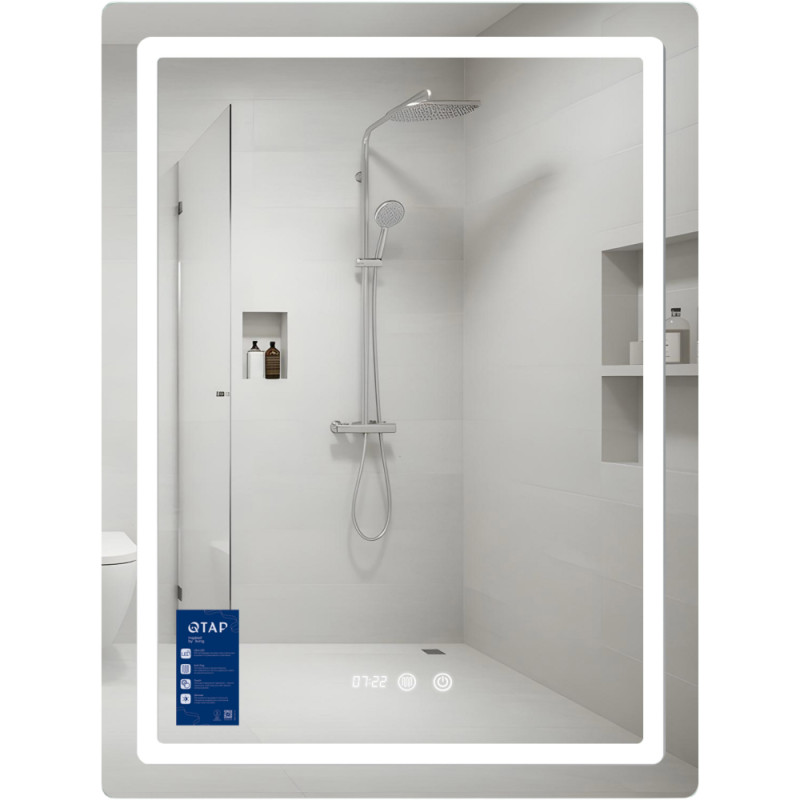 Зеркало Qtap Mideya (MI2) 600х800 с часами, с LED-подсветкой Touch, с антизапотеванием, диммером, рег. яркости QTMID60080049627