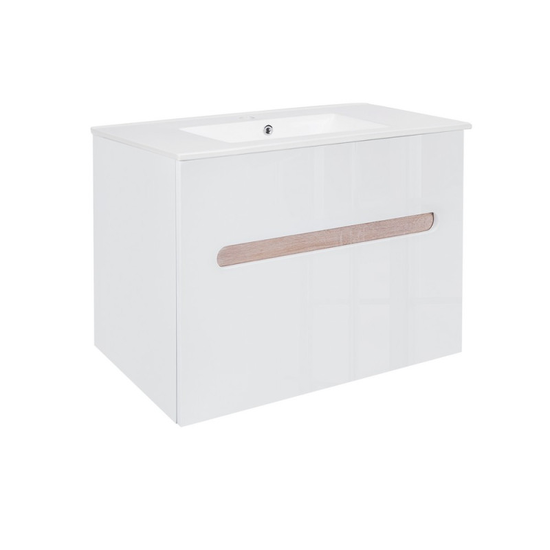 Комплект Qtap Virgo 800х580х437 White/Whitish oak тумба подвесная + раковина врезная  QT1872TPА8013080CW