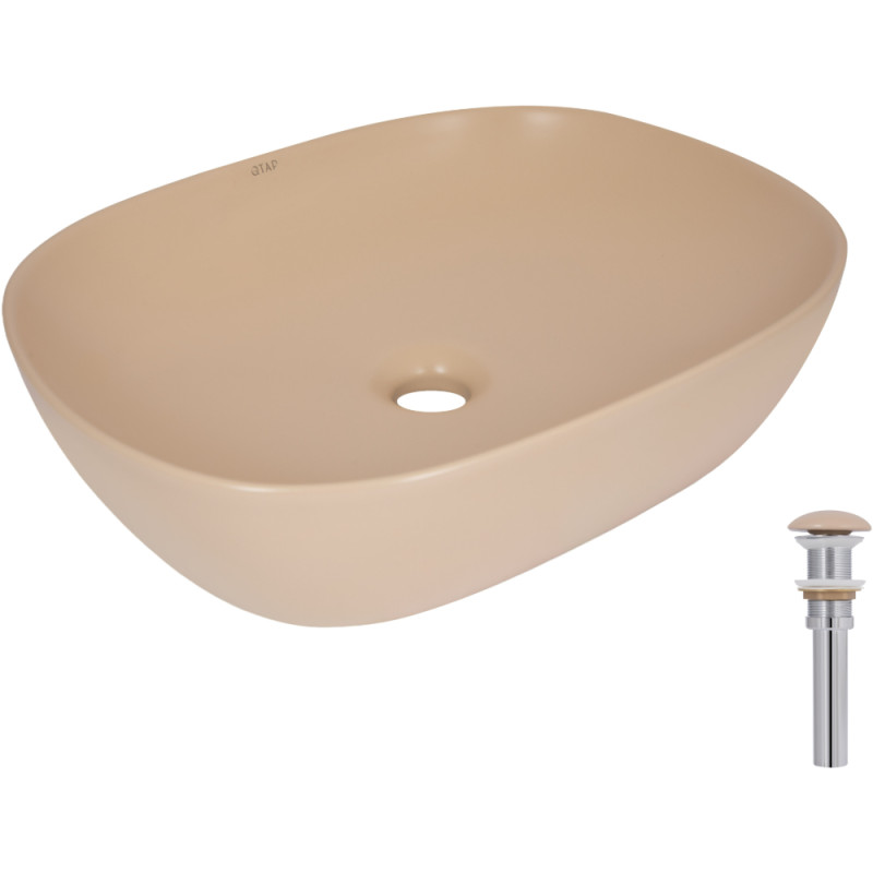 Раковина накладная Qtap Aquarius 470x380x120 мм, Beige, прямоугольная, с донным клапаном QTAQA188SB49781