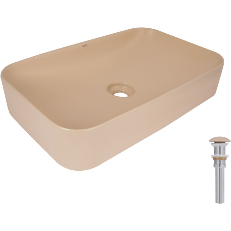 Раковина накладная Qtap Tern 610x350x135 мм, Beige, прямоугольная, с донным клапаном QTTER188SB49790