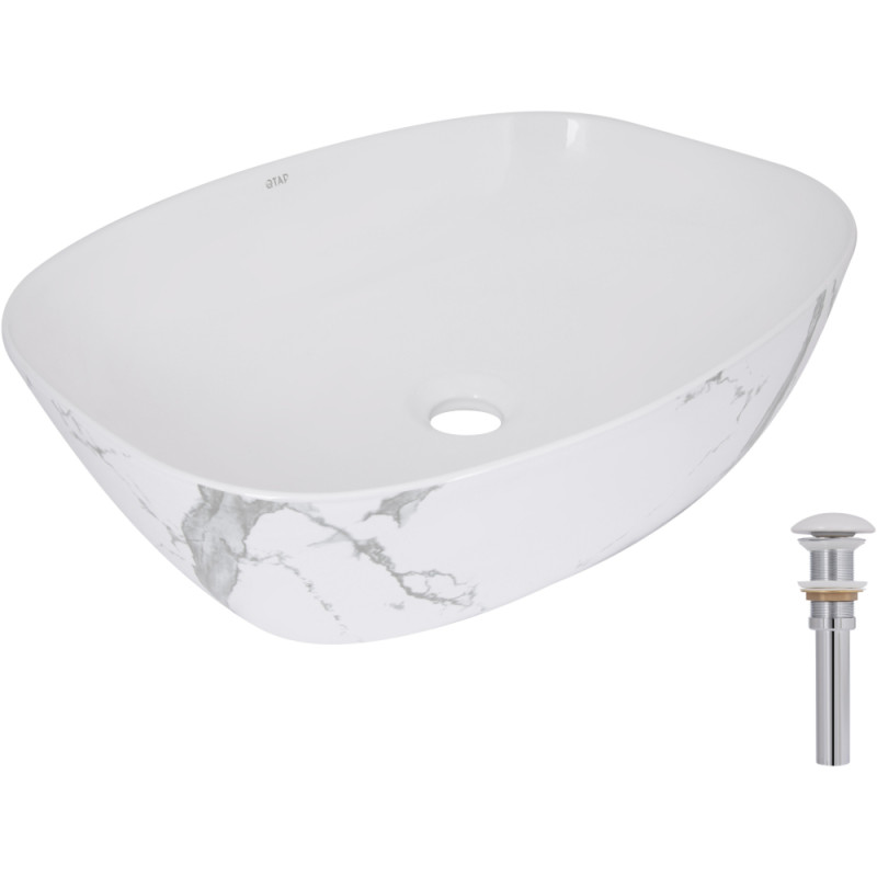 Раковина накладная Qtap Cardinal 500х380х140 мм, Marble, прямоугольная, с донным клапаном QTCAR188MR49826