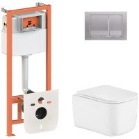 Готове рішення Qtap для ванної кімнати: підвісний унітаз Gemini Ultra Quiet 485×340×350 + комплект інсталяції Nest 4 в 1 (квадратна клавіша Satin)