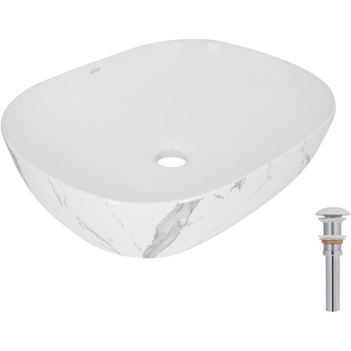 Раковина накладная Qtap Aquarius 470x380x120 мм, Marble, прямоугольная, с донным клапаном QTAQA188MR49782