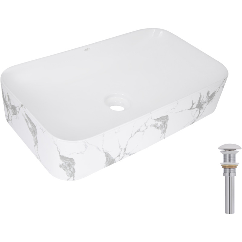 Раковина накладная Qtap Tern 610x350x135 мм, Marble, прямоугольная, с донным клапаном QTTER188MR49791