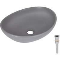 Раковина накладна Qtap Dove 415x340x140 мм, Stone grey, овальна, з донним клапаном QTDOV188SG49783
