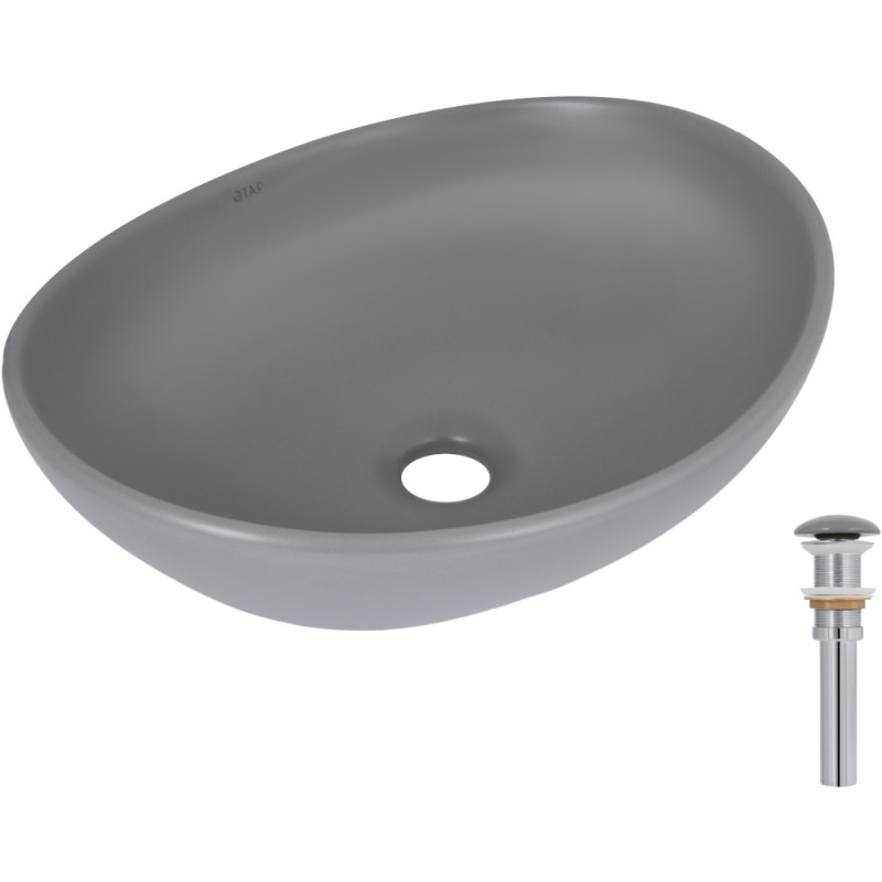 Раковина накладная Qtap Dove 415x340x140 мм, Stone grey, овальная, с донным клапаном QTDOV188SG49783