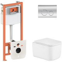 Готове рішення Qtap для ванної кімнати: підвісний унітаз Gemini Ultra Quiet 485×340×350 + комплект інсталяції Nest 4 в 1 (кругла клавіша Chrome)