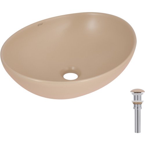 Раковина накладная Qtap Dove 415x340x140 мм, Beige, овальная, с донным клапаном QTDOV188SB49784