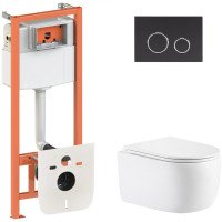 Готове рішення Qtap для ванної кімнати: підвісний унітаз Taurus Ultra Quiet 515×360×350 + комплект інсталяції Nest 4 в 1 (кругла клавіша Matt Black)