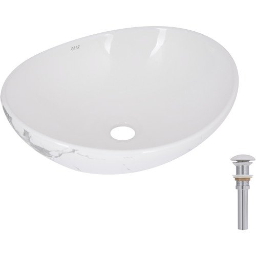 Раковина накладная Qtap Dove 415x340x140 мм, Marble, овальная, с донным клапаном QTDOV188SB49785
