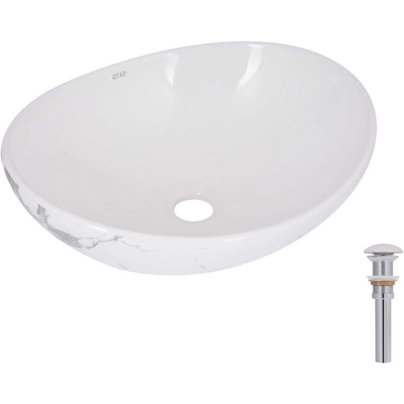 Раковина накладная Qtap Dove 415x340x140 мм, Marble, овальная, с донным клапаном QTDOV188SB49785