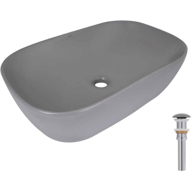 Раковина накладна Qtap Robin 600x390x150 мм, Stone grey, прямокутна, з донним клапаном QTROB188SG49786