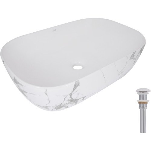 Раковина накладная Qtap Robin 600x390x150 мм, Marble, прямоугольная, с донным клапаном QTROB188MR49788
