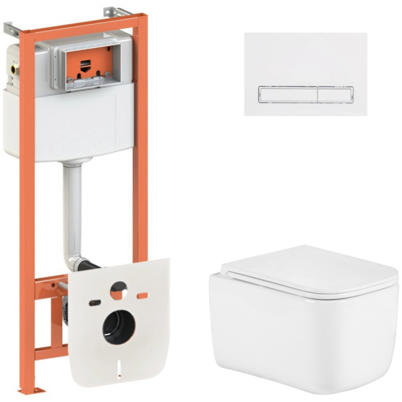 Готовое решение Qtap для ванной комнаты: подвесной унитаз Gemini Ultra Quiet 485×340×350 + комплект инсталляции Nest 4 в 1 (линейная клавиша White)