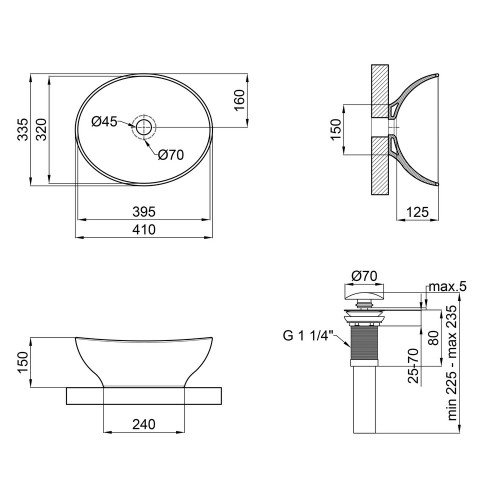 Раковина-чаша Qtap Dove 410х335х145 Matt black з донним клапаном QT063078MBMB