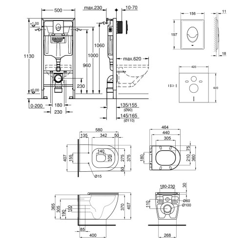 Набор инсталляция 4 в 1 Grohe Rapid SL 38722001 + унитаз с сиденьем Qtap Robin QT13332141ERW