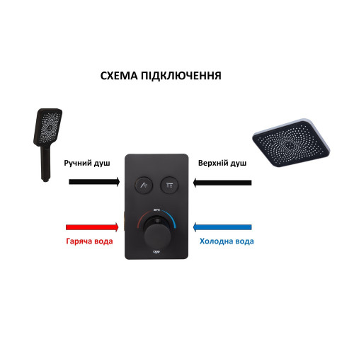Смеситель для душа Qtap Votice термостатический скрытого монтажа на два потребителя QTVOT6442T105NKB Black Matt