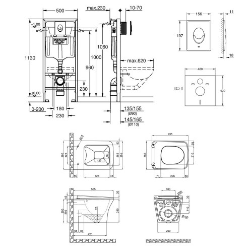 Набор инсталляция 4 в 1 Grohe Rapid SL 38722001 + унитаз с сиденьем Qtap Gemini QT25332614EW