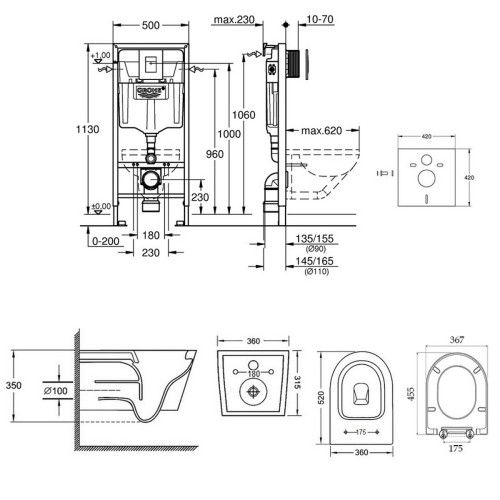 Набір інсталяція 4 в 1 Grohe Rapid SL 38772001 + унітаз з сидінням Qtap Jay QT07335176W