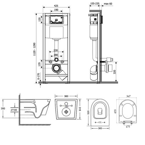 Набор Qtap инсталляция Nest QTNESTM425M06CRM + унитаз с сиденьем Jay QT07335176W