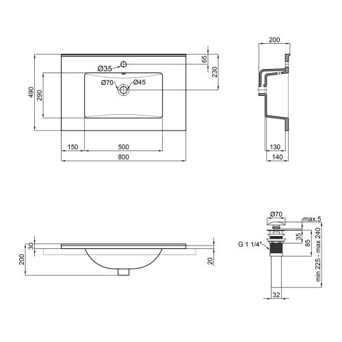 Раковина Qtap Albatross E49 800х490х200 White з донним клапаном QT01119080E49W