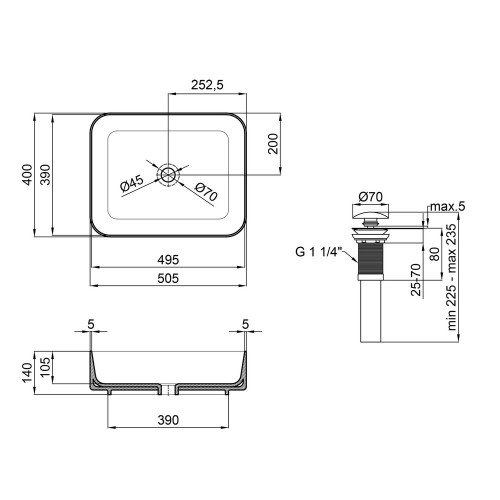 Раковина-чаша Qtap Tern 500x390x140 White с донным клапаном QT17112195W
