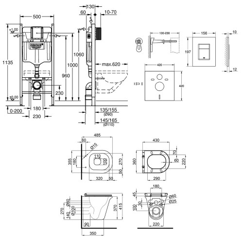 Набор инсталляция 4 в 1 Grohe Rapid SL 3884000G + унитаз с сиденьем Qtap Virgo QT1833051ERW