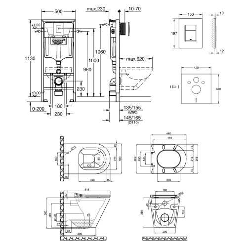 Набір інсталяція 4 в 1 Grohe Rapid SL 38772001 + унітаз з сидінням Qtap Scorpio QT1433053ERMB