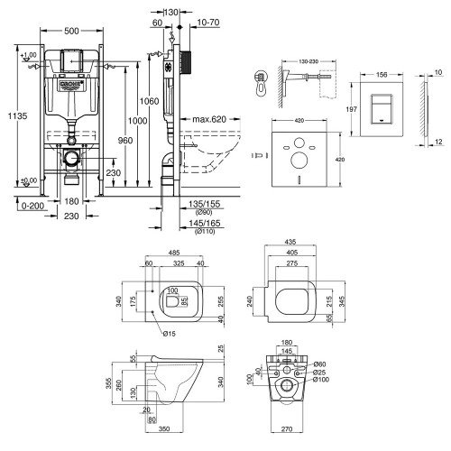 Набор инсталляция 4 в 1 Grohe Rapid SL 3884000G + унитаз с сиденьем Qtap Tern QT1733052ERW