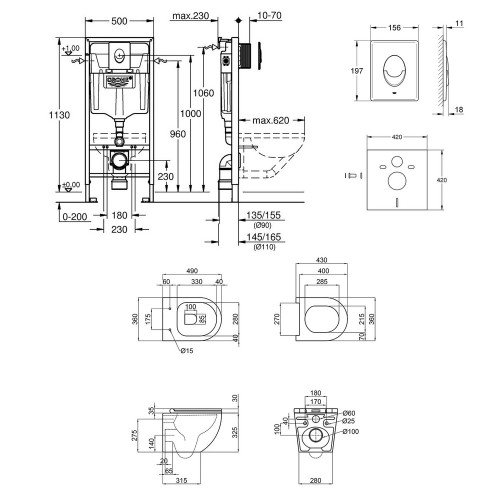 Набор инсталляция 4 в 1 Grohe Rapid SL 38722001 + унитаз с сиденьем Qtap Robin QT1333046ENRMB