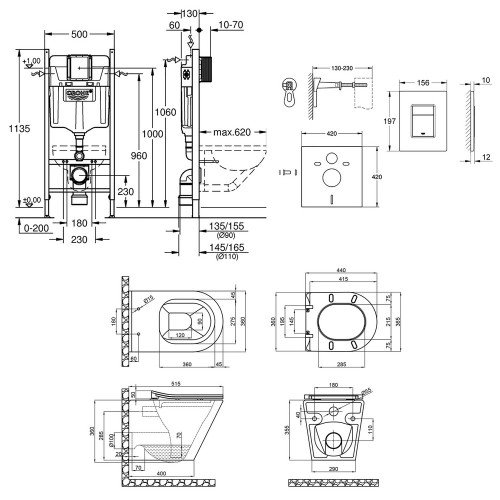 Набір інсталяція 4 в 1 Grohe Rapid SL 3884000G + унітаз з сидінням Qtap Scorpio QT1433053ERMB