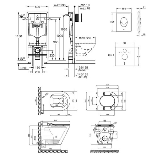 Набір інсталяція 4 в 1 Grohe Rapid SL 38721001 + унітаз з сидінням Qtap Scorpio QT1433053ERMB