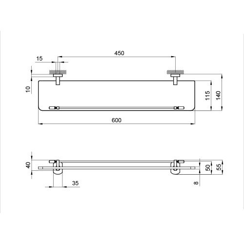 Полка универсальная Qtap Liberty стеклянная 600 мм QTLIBORO1153 Gold