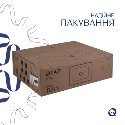 Комплект Qtap Tern: Раковина накладная прямоугольная 475х370х140 мм Matt Black + Донный клапан PU03