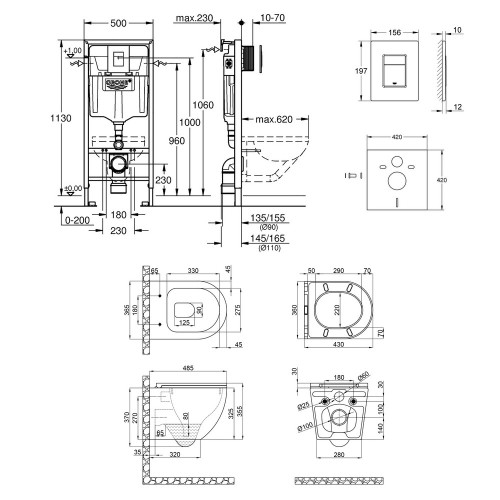 Набор инсталляция 4 в 1 Grohe Rapid SL 38772001 + унитаз с сиденьем Qtap Robin QT1333046ERMB