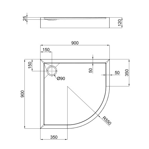 Душевой поддон Qtap Robin 309912W 90x90x12 см + сифон